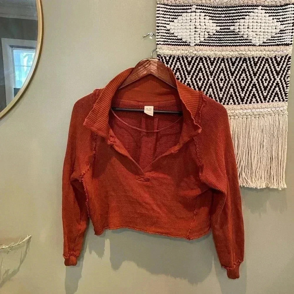 FREE PEOPLE LONG SLEEVE BOHO KNIT PULLOVER RUST SWEATER SIZE XS - Picture 7 of 10